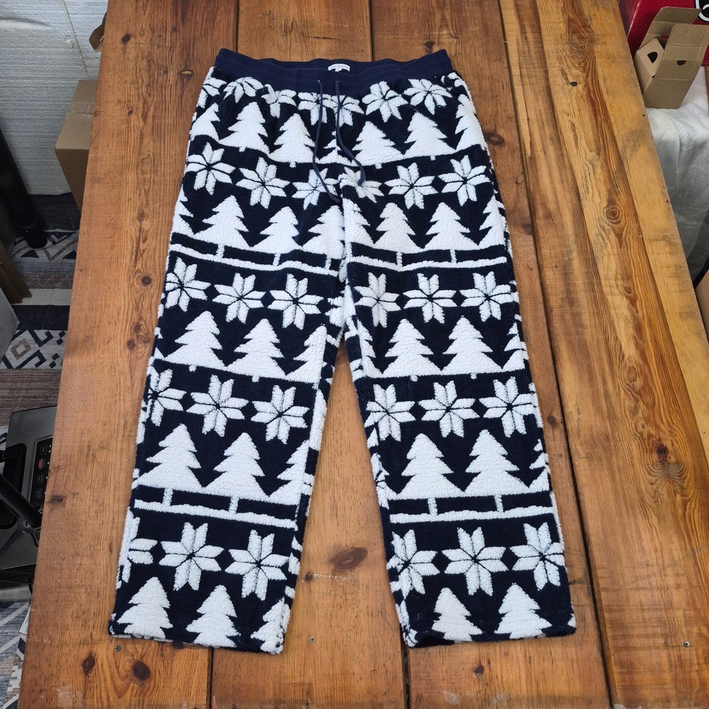Vera Bradley Sherpa Fleece Pajama Pants XL Navy White Tree Snowflake Holiday